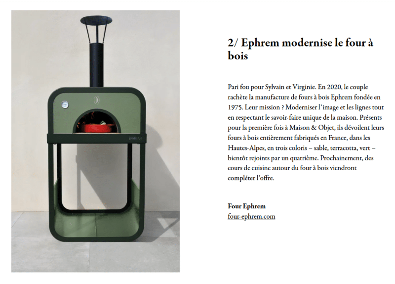 Photo de l'article de Home Magazine sur notre four le Flambeur pendant le salon M&O de janvier 2026